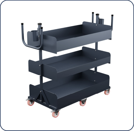Multiple level stow trolley with scanner holder